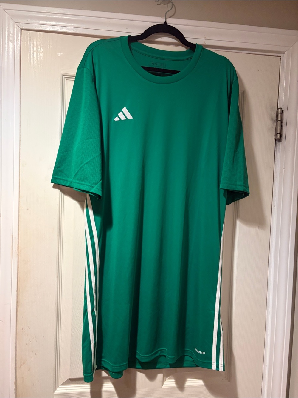 adidas Men’s Green Athletic Soccer Jersey with White Stripes